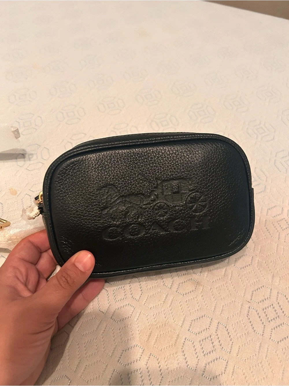 Coach Black Pebbled Leather Mini Crossbody/ fanny with Embossed Carriage Logo